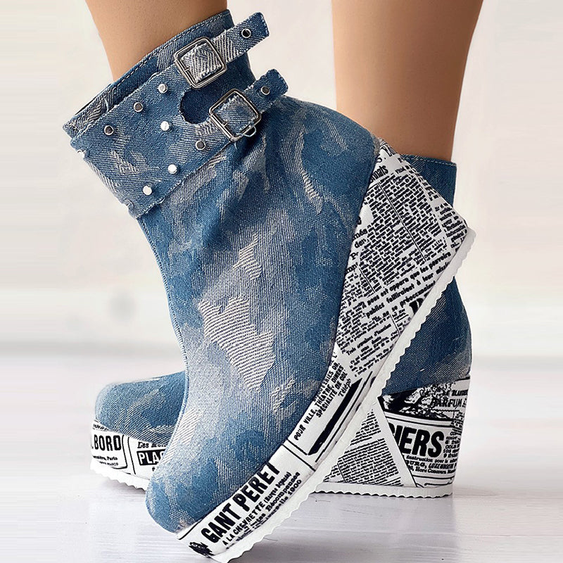 Patchwork Round Out Door Shoes (heel Height 2.75in)