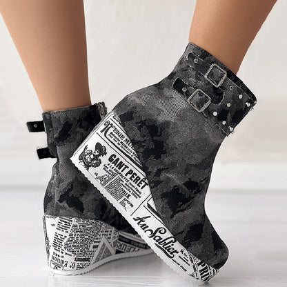 Patchwork Round Out Door Shoes (heel Height 2.75in)
