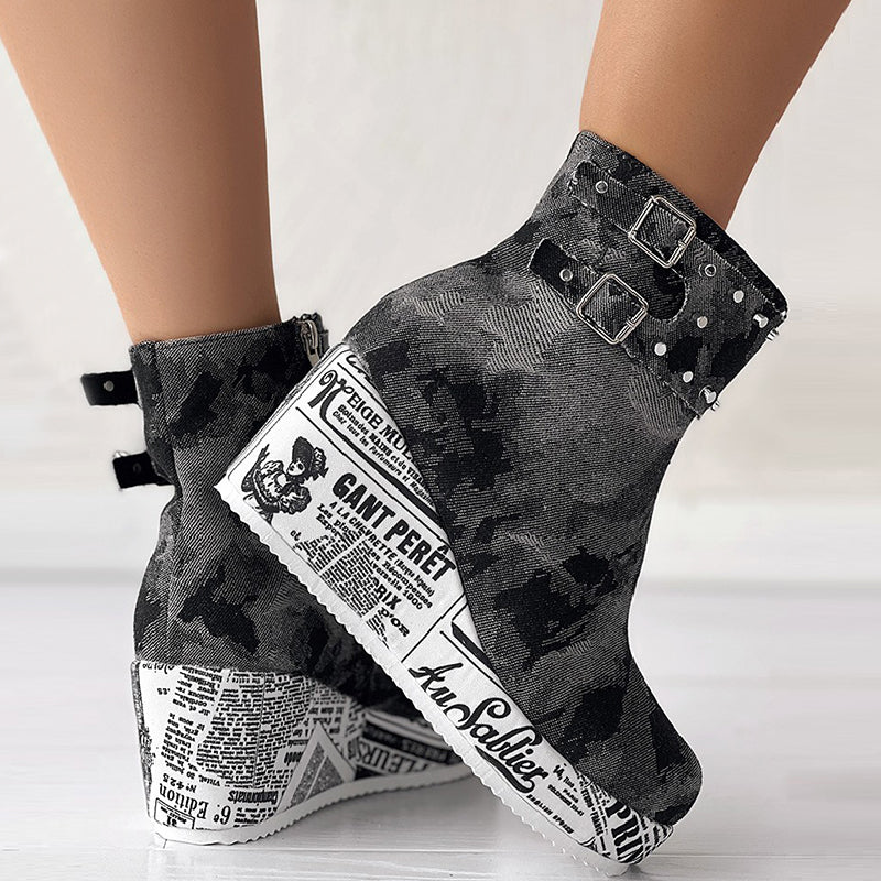 Patchwork Round Out Door Shoes (heel Height 2.75in)