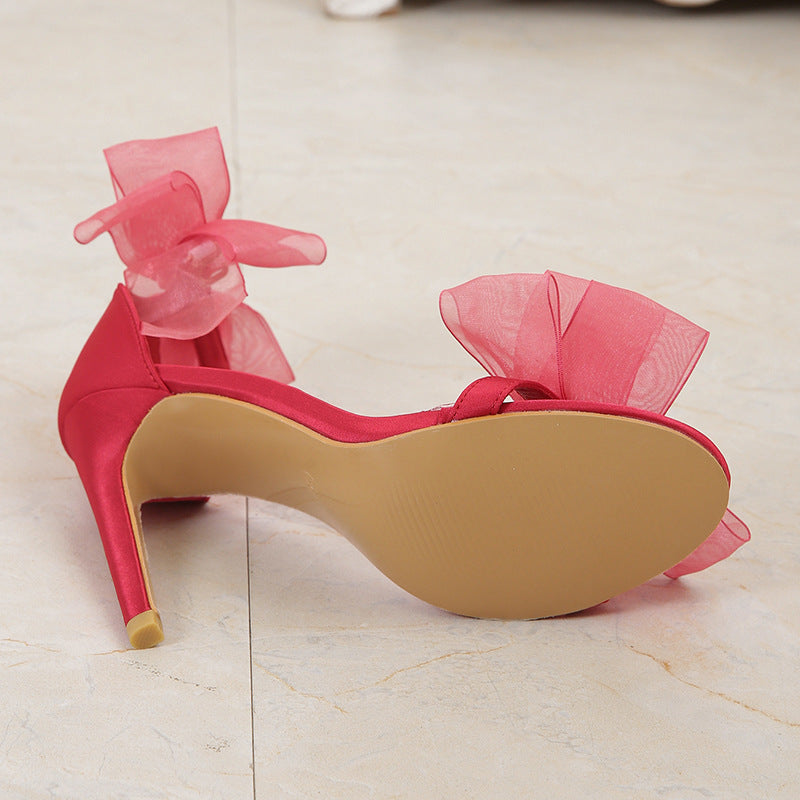 Simplicity Patchwork With Bow Fish Mouth Out Door Shoes (heel Height 4.13in)