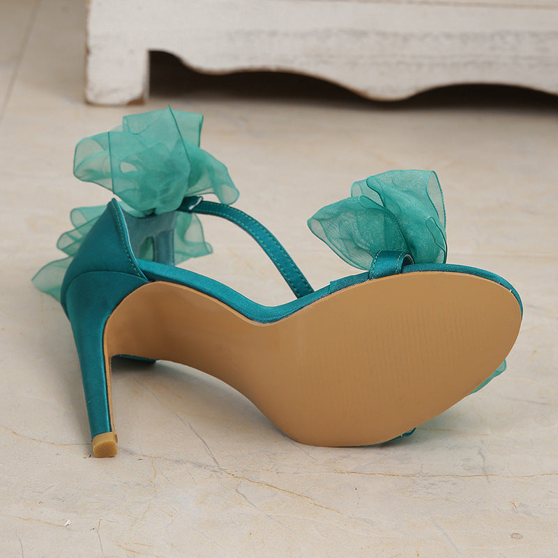 Simplicity Patchwork With Bow Fish Mouth Out Door Shoes (heel Height 4.13in)