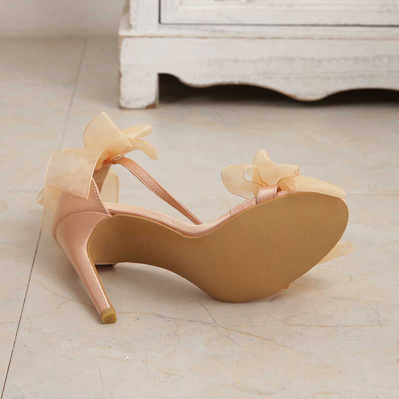 Simplicity Patchwork With Bow Fish Mouth Out Door Shoes (heel Height 4.13in)
