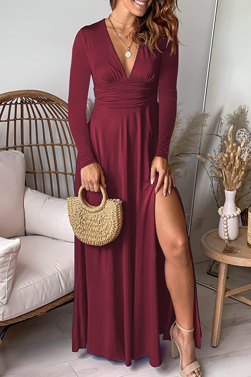 Slit V Neck Waist Skirt Dresses
