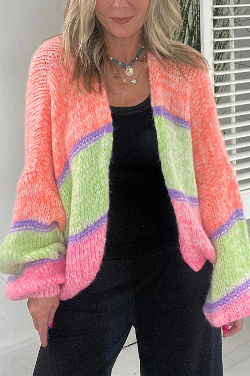 Plaid Contrast Cardigan Collar Outerwear