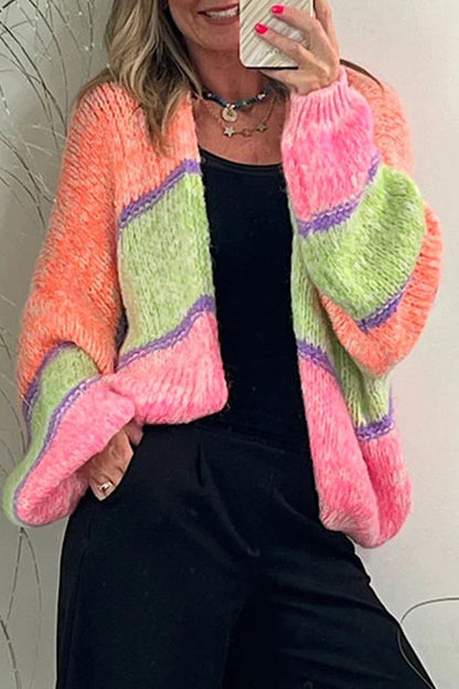 Plaid Contrast Cardigan Collar Outerwear