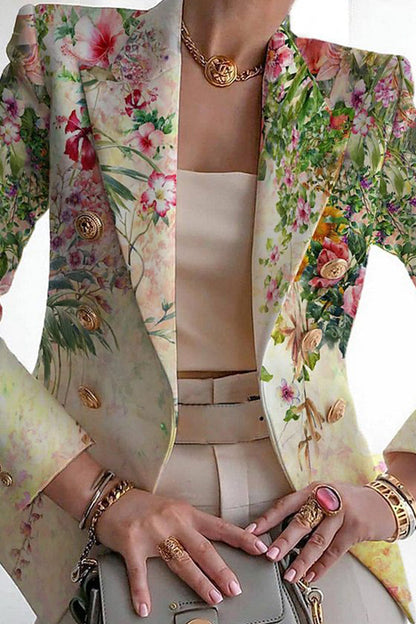 Print Patchwork Cardigan Turn-back Collar Outerwear Ye9848