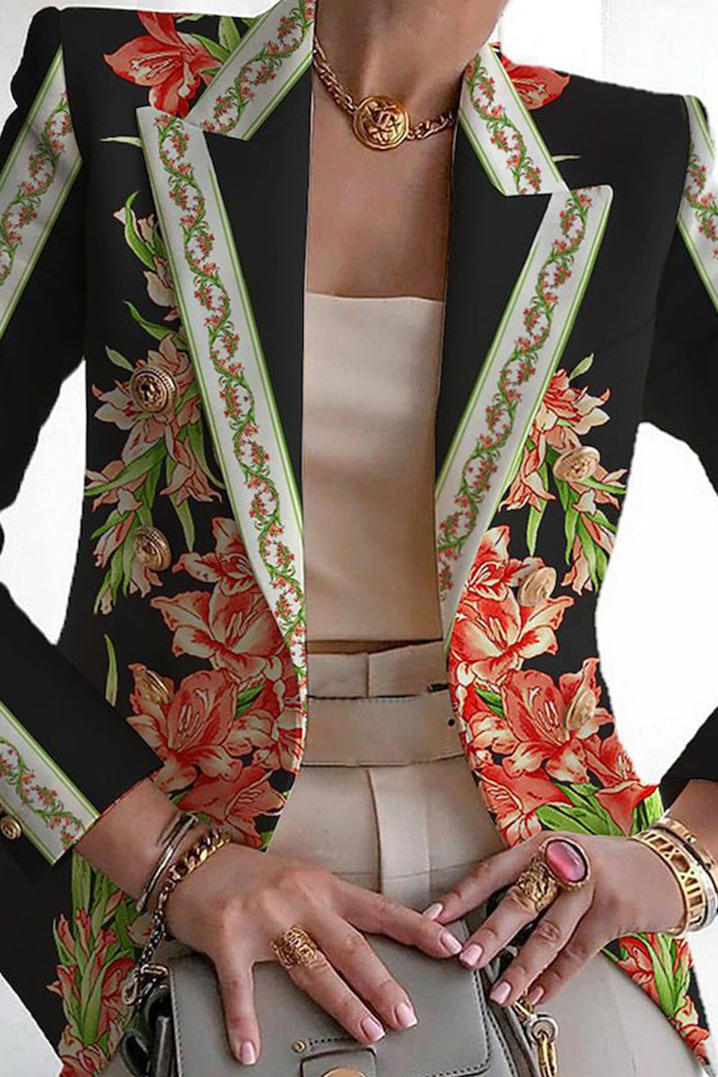 Print Patchwork Cardigan Turn-back Collar Outerwear Ye9848