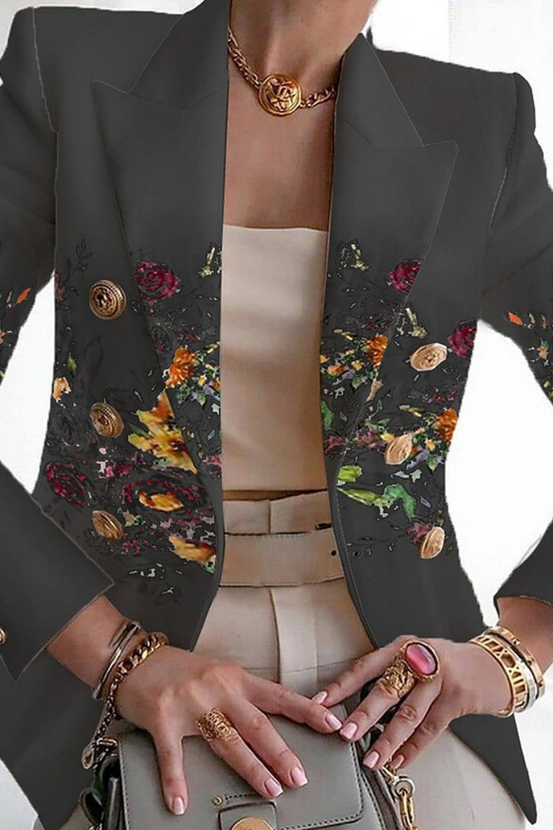 Print Patchwork Cardigan Turn-back Collar Outerwear Ye9848