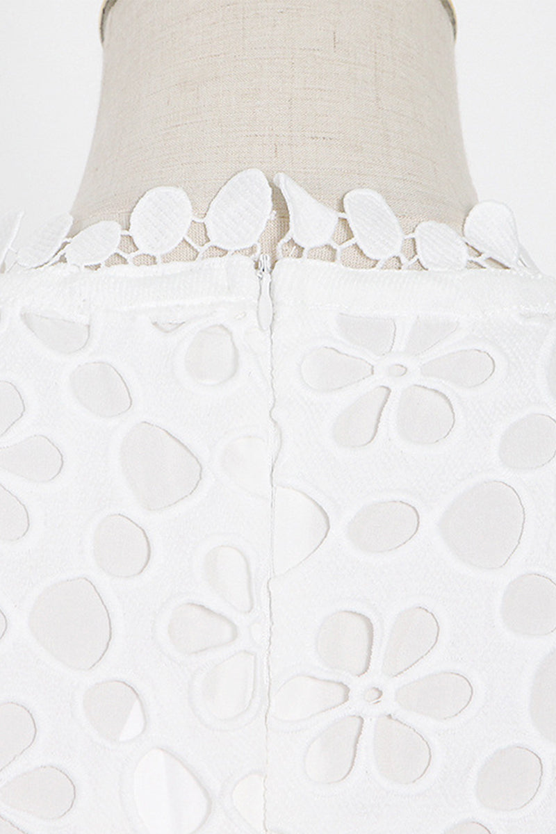Hollowed Out V Neck Waist Skirt Short Sleeve Dress