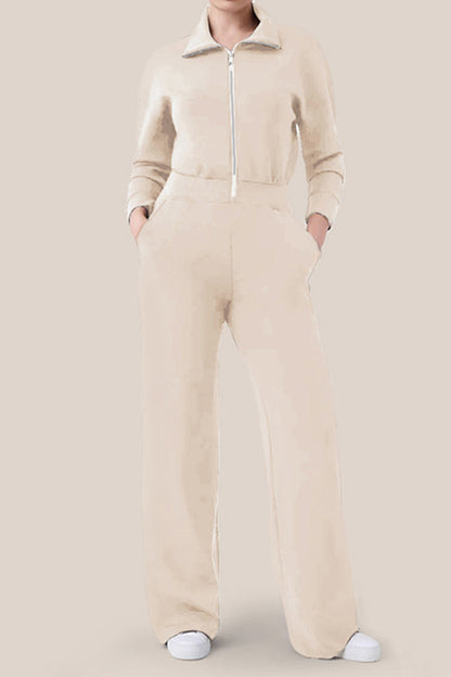 Simplicity Pocket Zipper Turndown Collar Jumpsuits