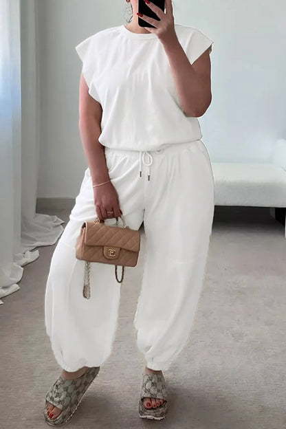 Simplicity Pocket Frenulum Backless O Neck Loose Jumpsuits