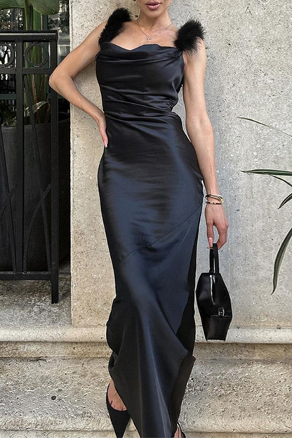 Celebrities Feathers Backless U Neck One Step Skirt Dresses