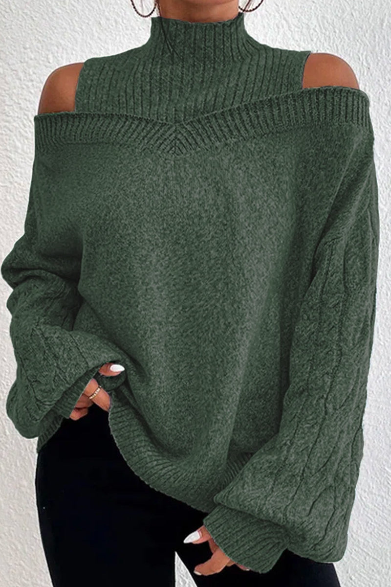 Hollowed Out Patchwork Turtleneck Sweaters(3 Colors)