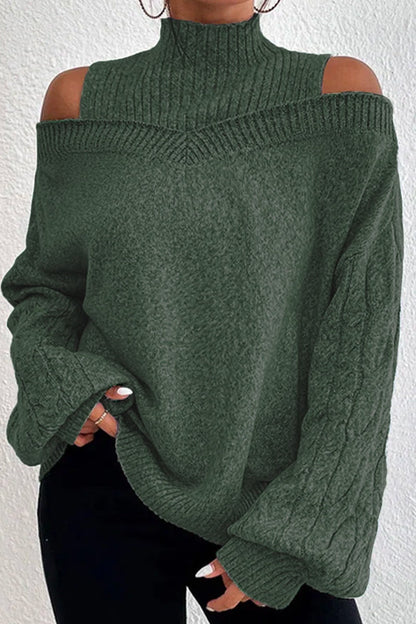 Hollowed Out Patchwork Turtleneck Sweaters(3 Colors)