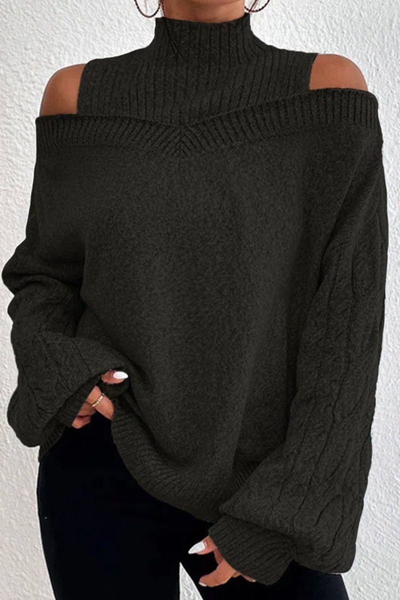 Hollowed Out Patchwork Turtleneck Sweaters(3 Colors)