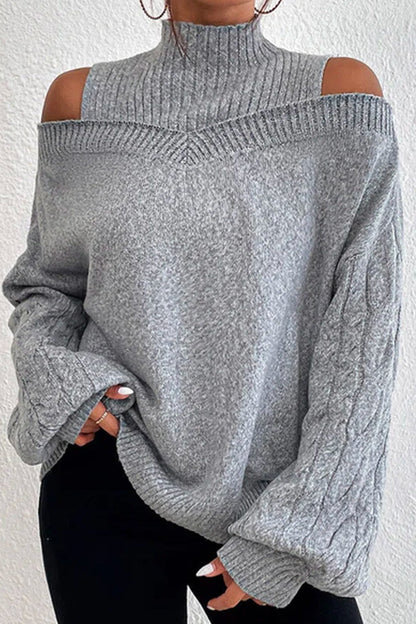 Hollowed Out Patchwork Turtleneck Sweaters(3 Colors)