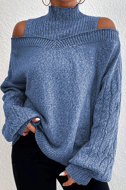 Hollowed Out Patchwork Turtleneck Sweaters(3 Colors)