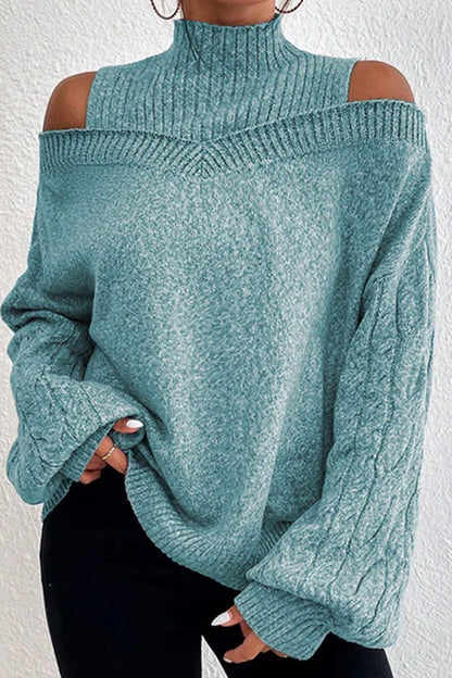 Hollowed Out Patchwork Turtleneck Sweaters(3 Colors)