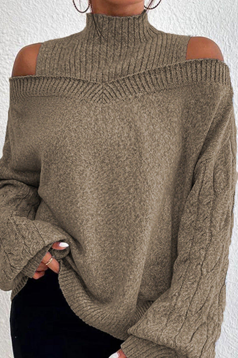 Hollowed Out Patchwork Turtleneck Sweaters(3 Colors)