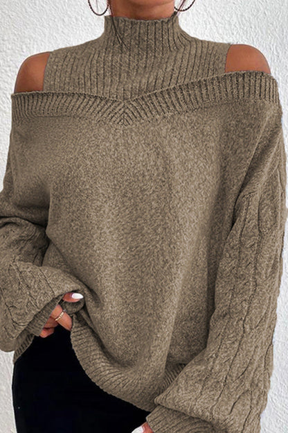Hollowed Out Patchwork Turtleneck Sweaters(3 Colors)