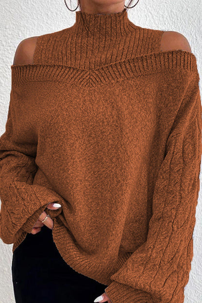 Hollowed Out Patchwork Turtleneck Sweaters(3 Colors)