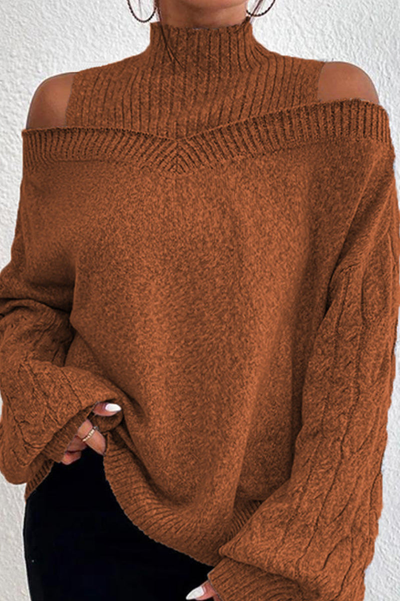 Hollowed Out Patchwork Turtleneck Sweaters(3 Colors)