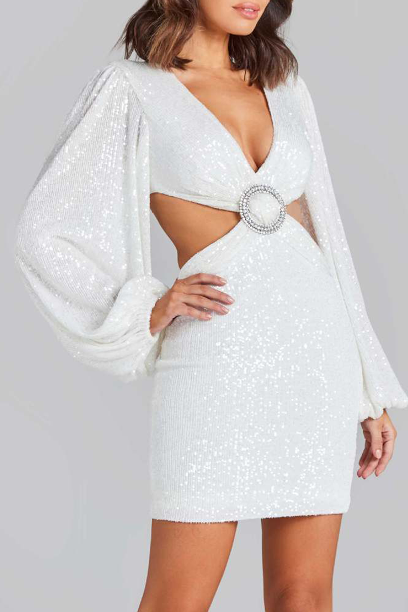 Sequins Sequined V Neck Wrapped Skirt Dresses