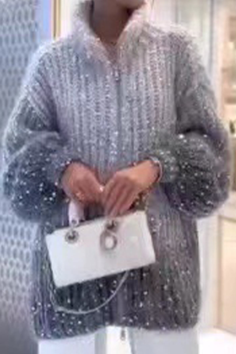 Celebrities Sequins Turndown Collar Sweaters(3 Colors)