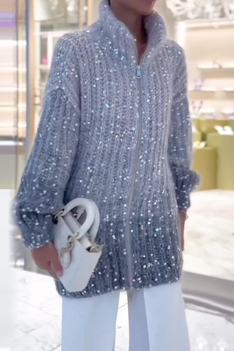 Celebrities Sequins Turndown Collar Sweaters(3 Colors)