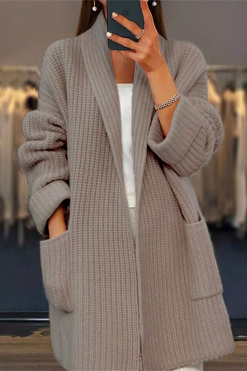Simplicity Pocket Weave Cardigan Collar Outerwear Ye9866