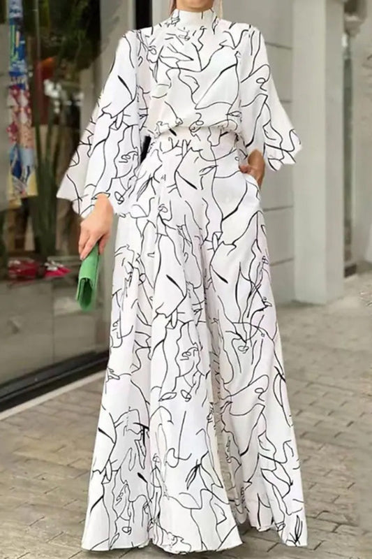 Print Patchwork Half a Turtleneck Regular Jumpsuits