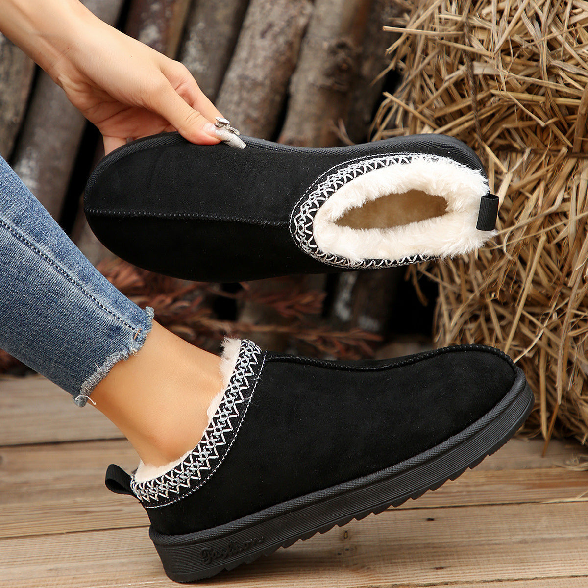 Living Patchwork Color Round Keep Warm Comfortable Shoes