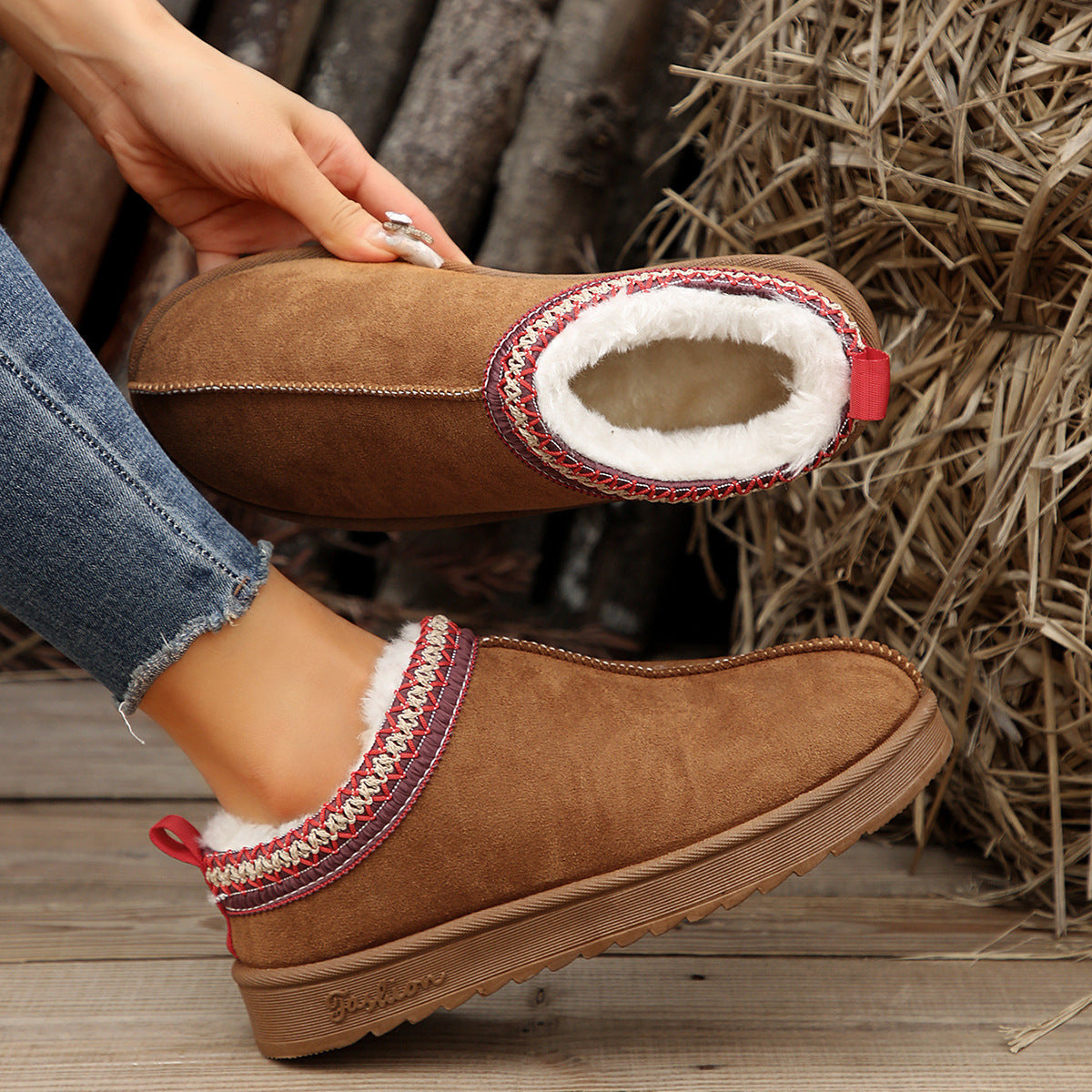 Living Patchwork Color Round Keep Warm Comfortable Shoes