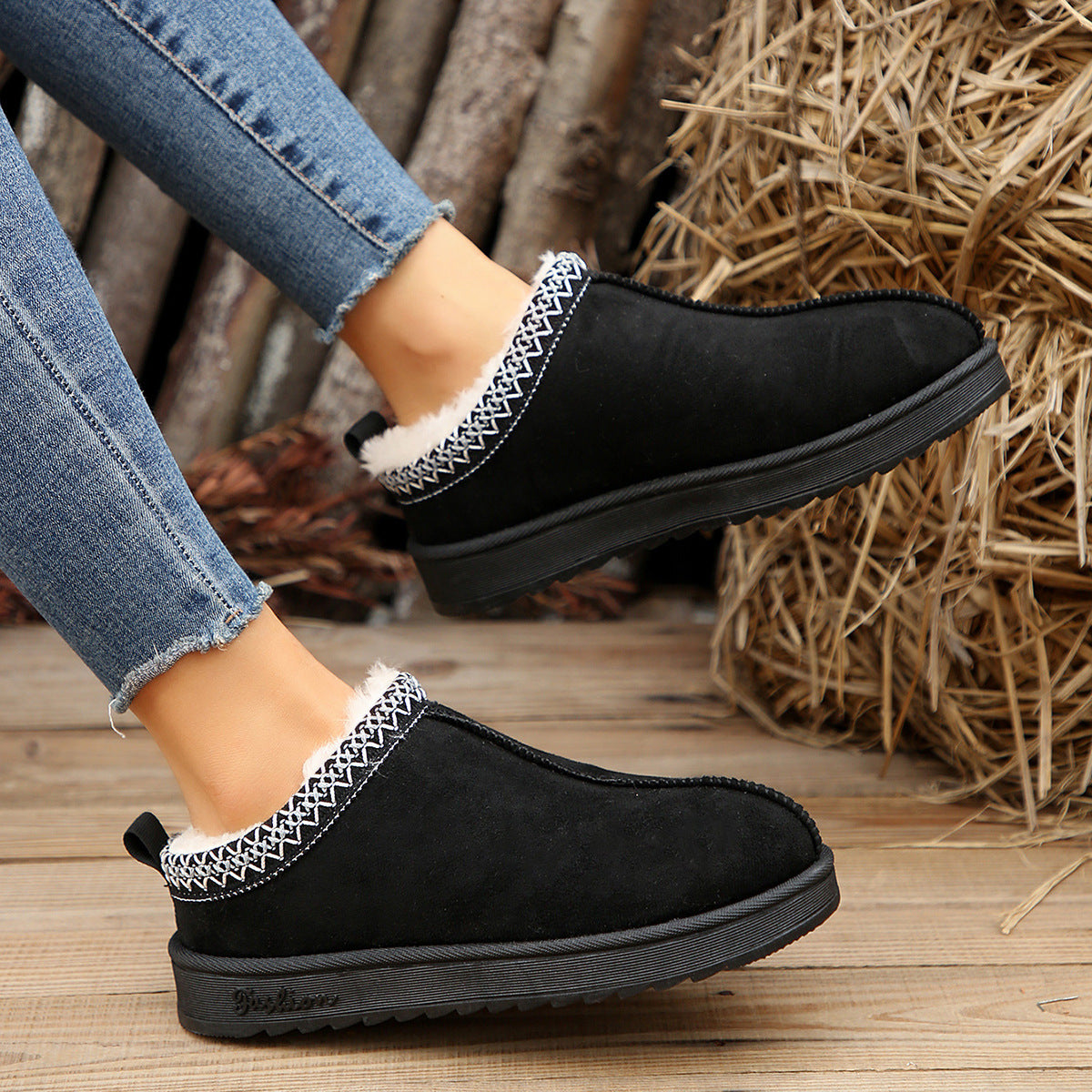 Living Patchwork Color Round Keep Warm Comfortable Shoes