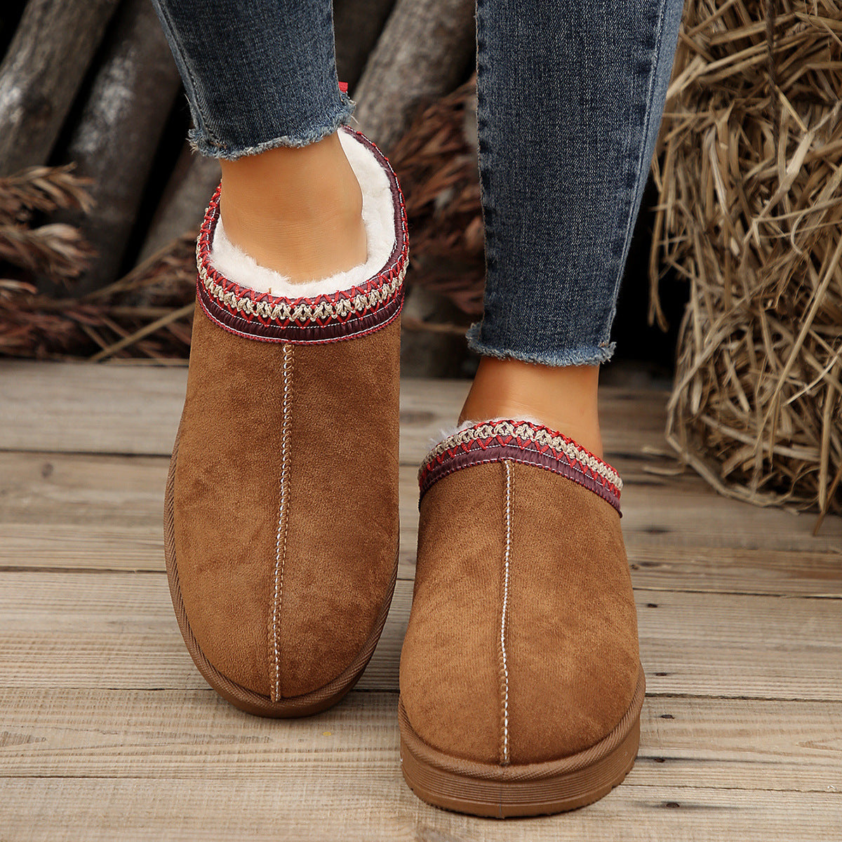 Living Patchwork Color Round Keep Warm Comfortable Shoes