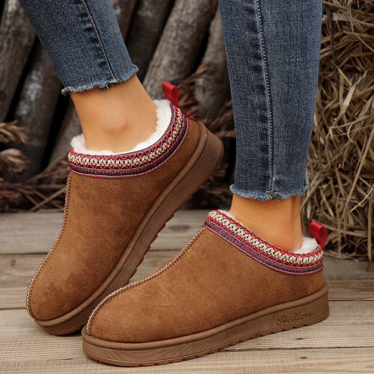 Living Patchwork Color Round Keep Warm Comfortable Shoes
