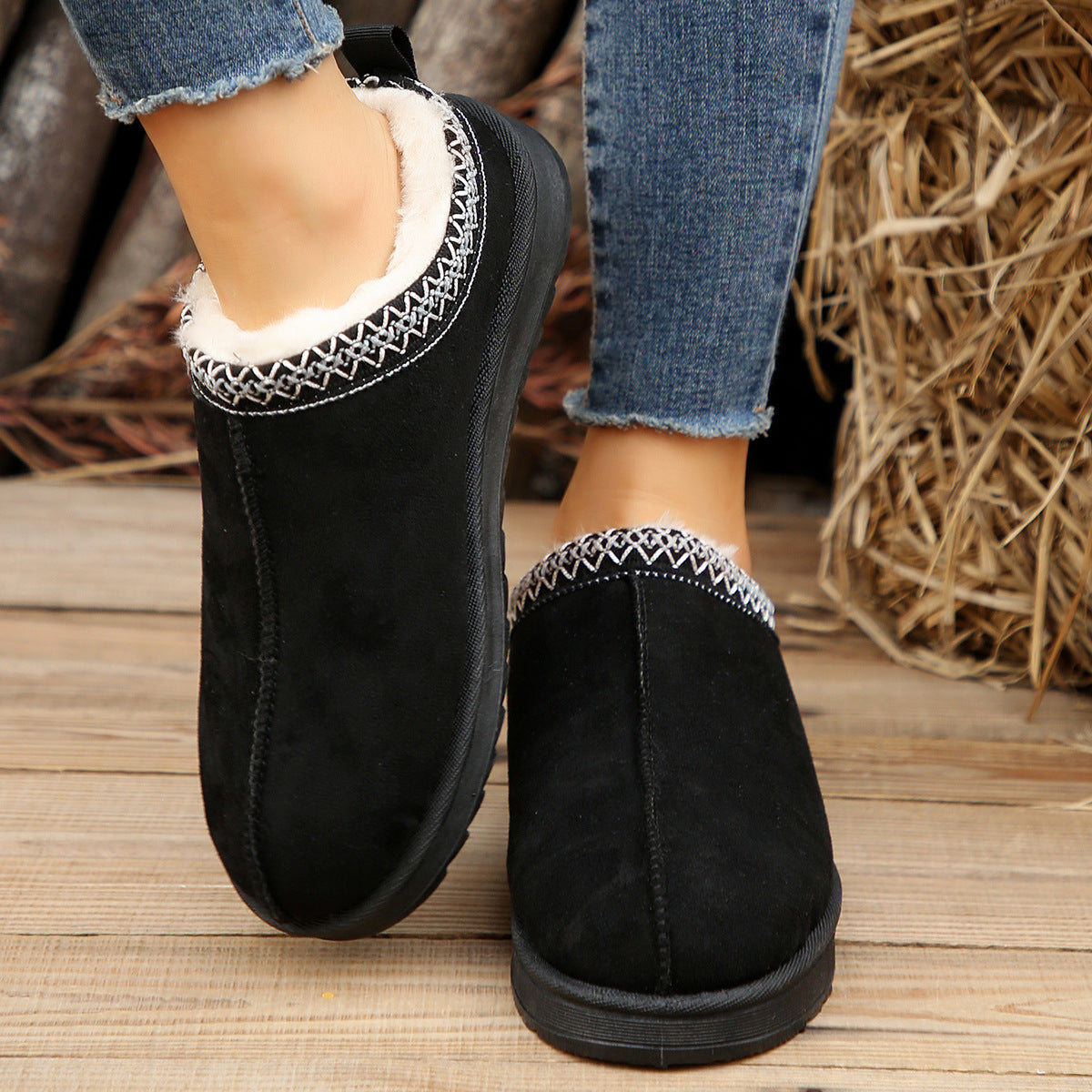 Living Patchwork Color Round Keep Warm Comfortable Shoes