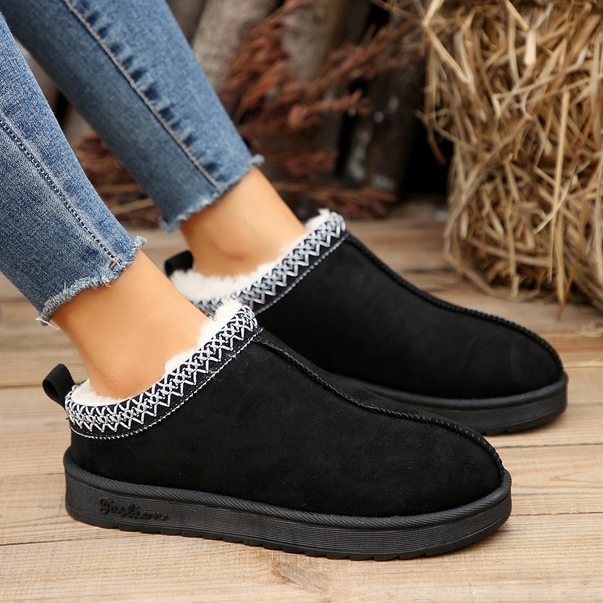 Living Patchwork Color Round Keep Warm Comfortable Shoes