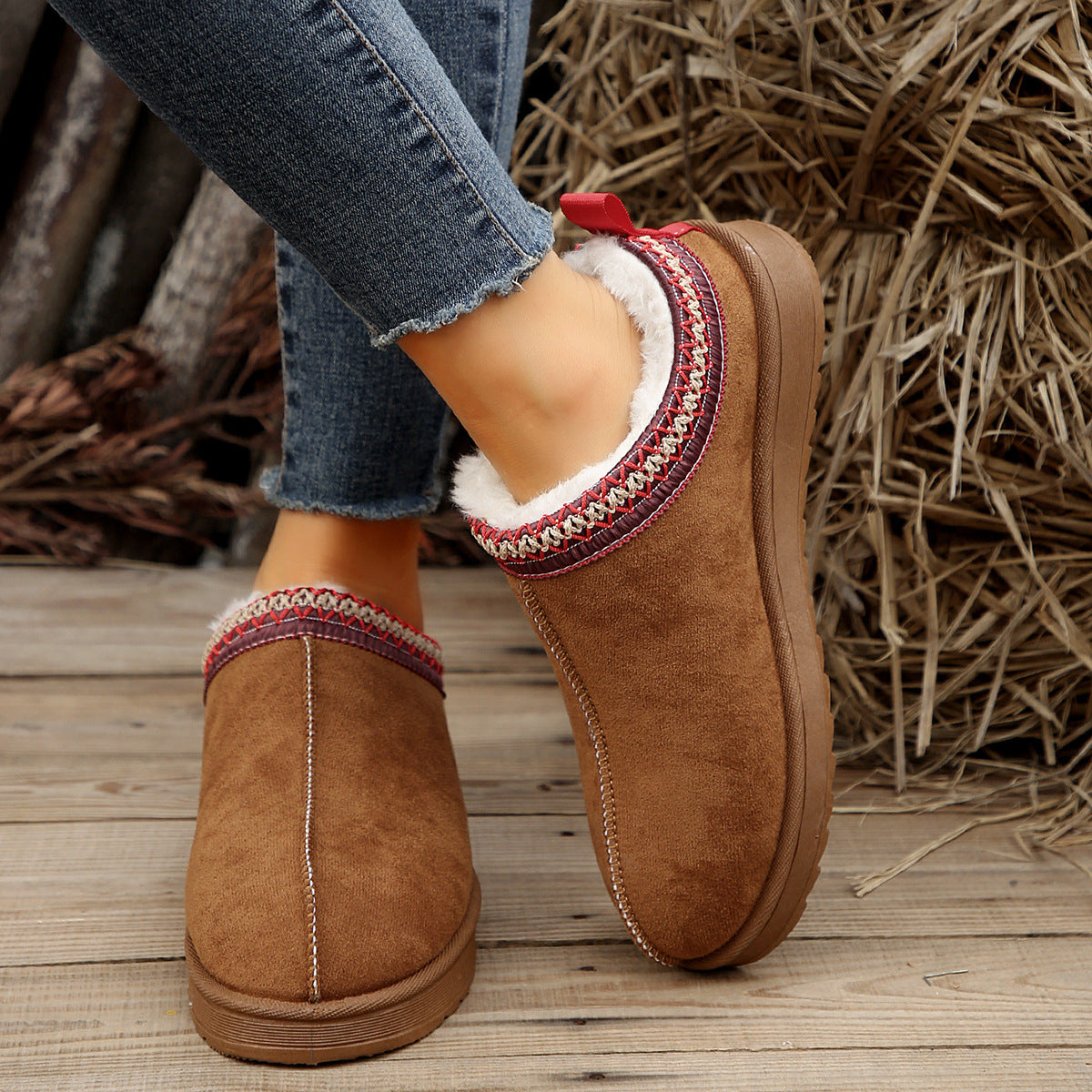 Living Patchwork Color Round Keep Warm Comfortable Shoes