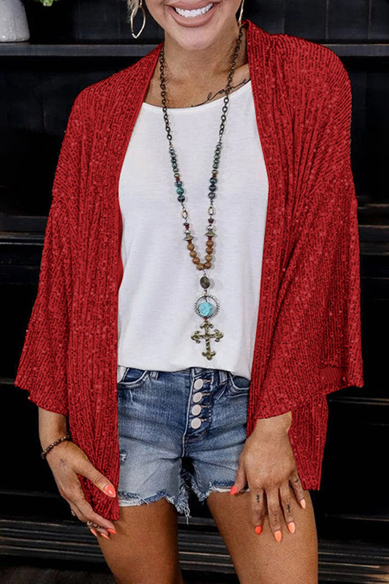 Sequins Patchwork Cardigan Collar Outerwear