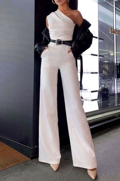 Frenulum Oblique Collar Straight Jumpsuits(no Belt)
