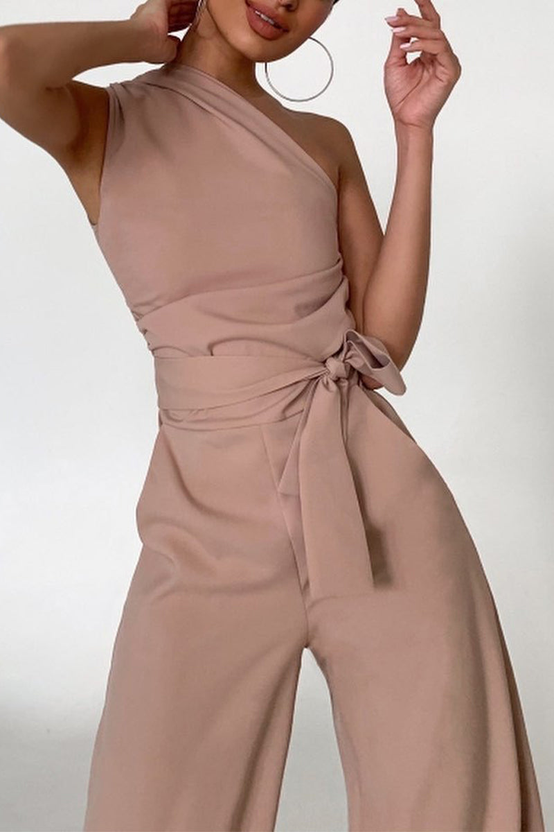 Frenulum Oblique Collar Straight Jumpsuits(no Belt)