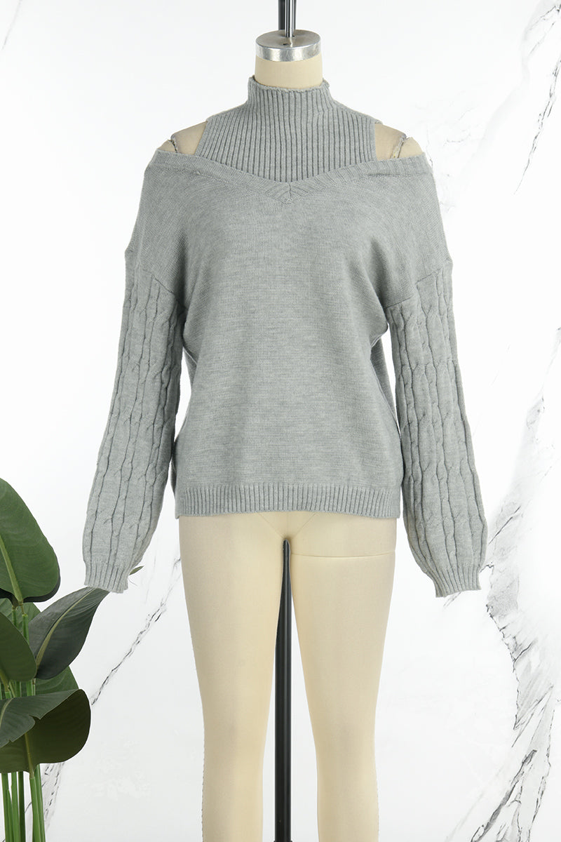 Hollowed Out Patchwork Turtleneck Sweaters(3 Colors)