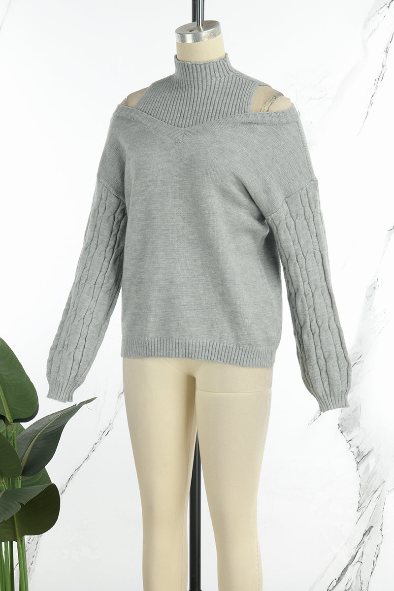 Hollowed Out Patchwork Turtleneck Sweaters(3 Colors)