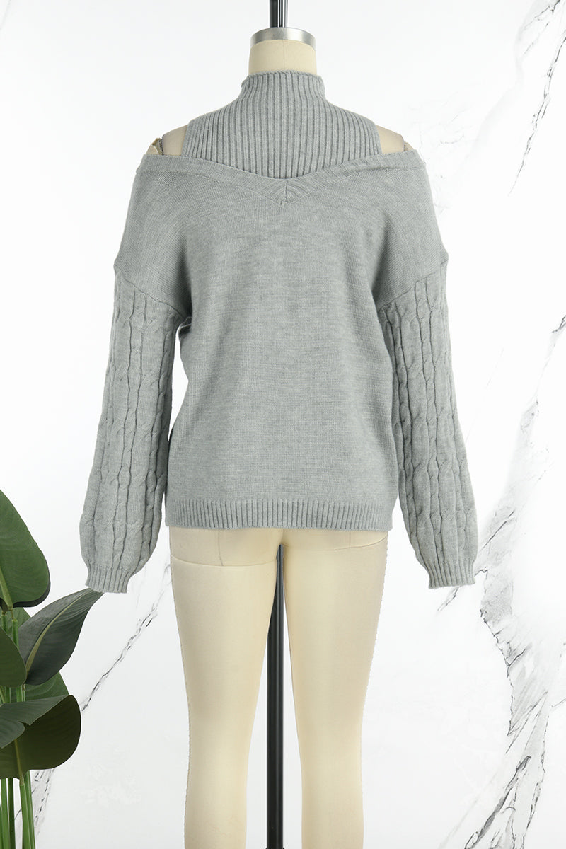 Hollowed Out Patchwork Turtleneck Sweaters(3 Colors)