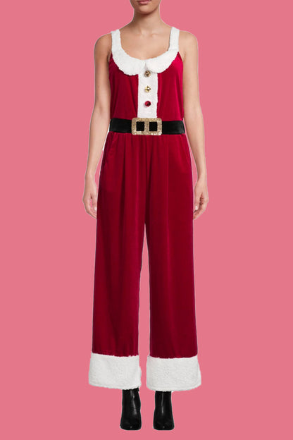 Wapiti Snowflakes Christmas Tree Printed Patchwork Square Collar Loose Jumpsuits