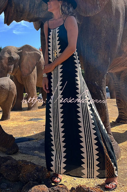 Take a Trip Print Backless A-line Maxi Dress
