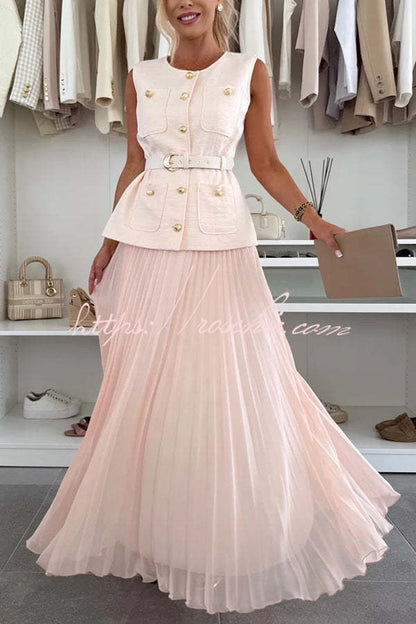 Relaxed and Pleated Tulle Side Zipper A-line Maxi Skirt
