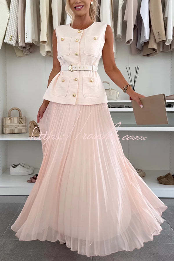 Relaxed and Pleated Tulle Side Zipper A-line Maxi Skirt