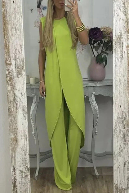Sleeveless Slit Top Loose Two-piece Set